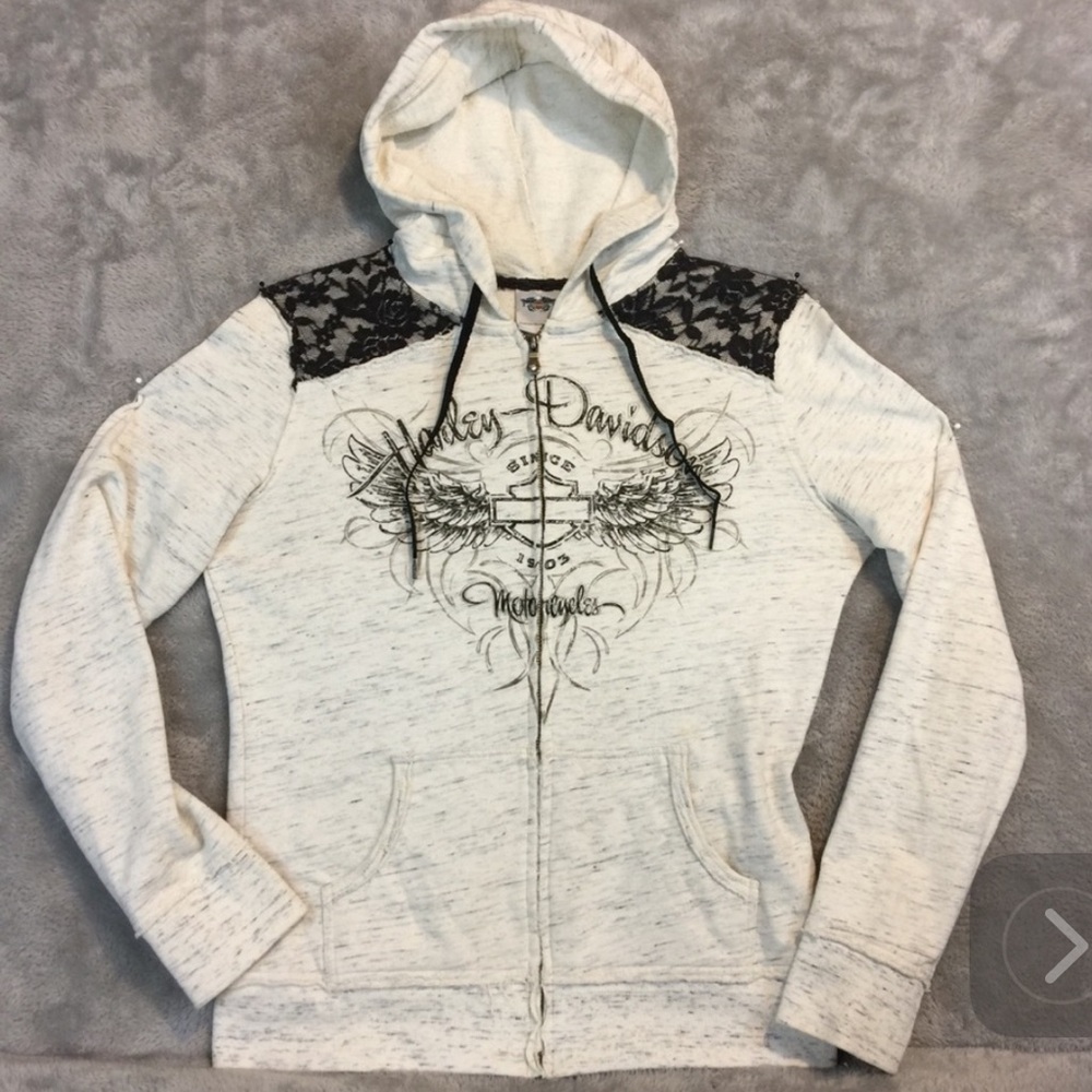 NWT Harley-Davidson Women's Beige and Black Hoodie